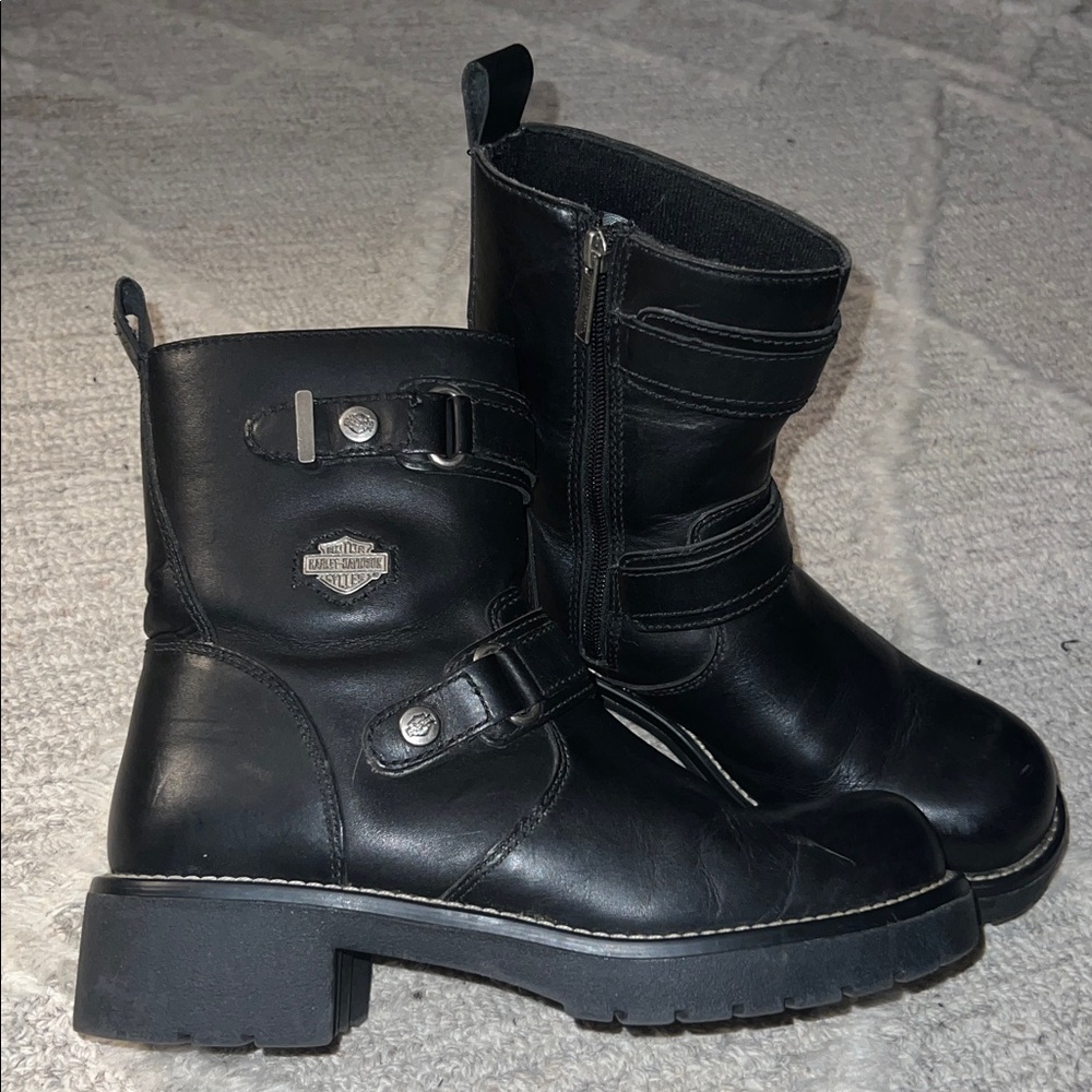 HARLEY-DAVIDSON 🏍️ 9” BLACK LEATHER MOTO BIKER MOTORCYCLE ZIP-UP RIDING BOOTS 10 - Picture 4 of 14